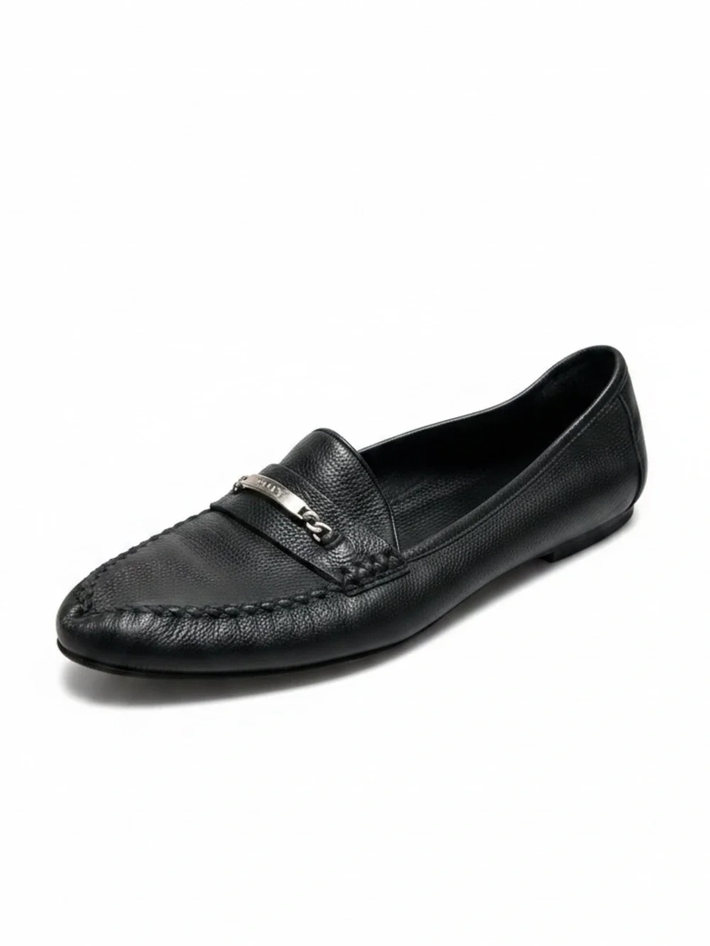 Bally Gino Men's Classic Leather Loafers Metal Logo Italy Black Size 8.5D US
